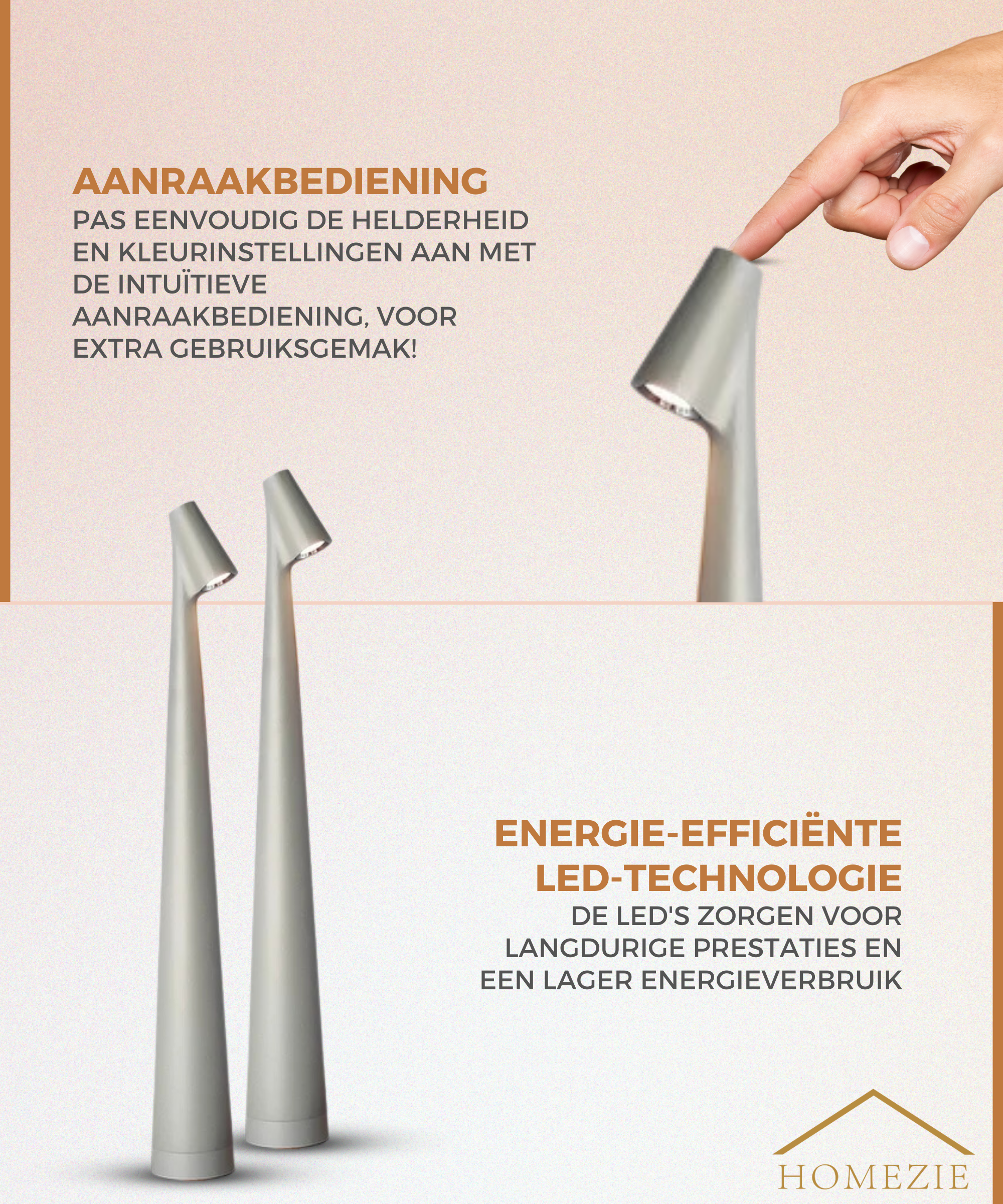 Homezie StandGlow | EARLY SPRING SALE | Staande Tafellamp | Uniek Design | Lange Batterijduur | Nachtlamp | Draadloze Lamp