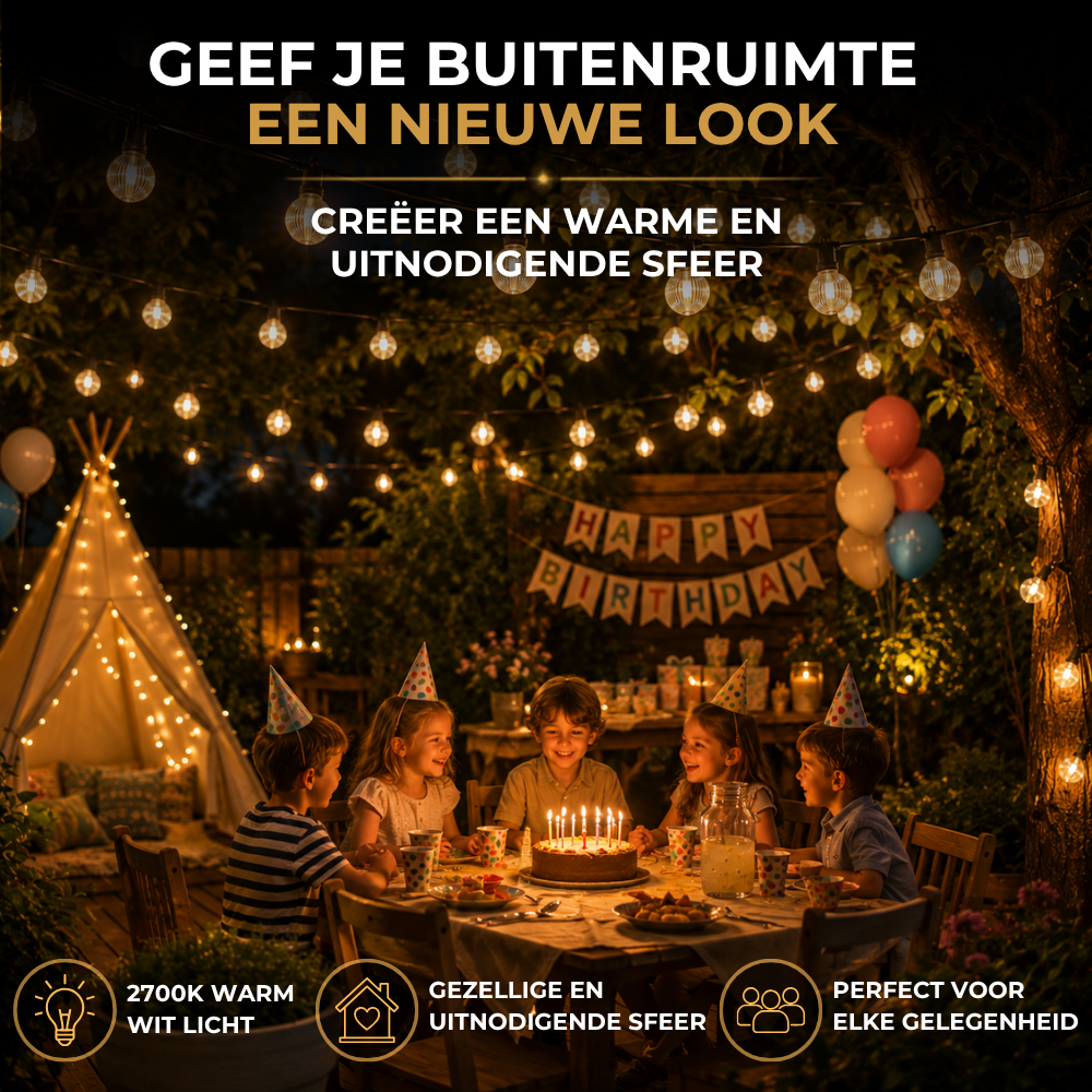 Homezie Lichtsnoer G60 | kunststof LED-lampen | Weerbestendig | Dimbaar | Timer | Lampjesslinger | Tuinverlichting | Lichtsnoer buiten | Prikkabel