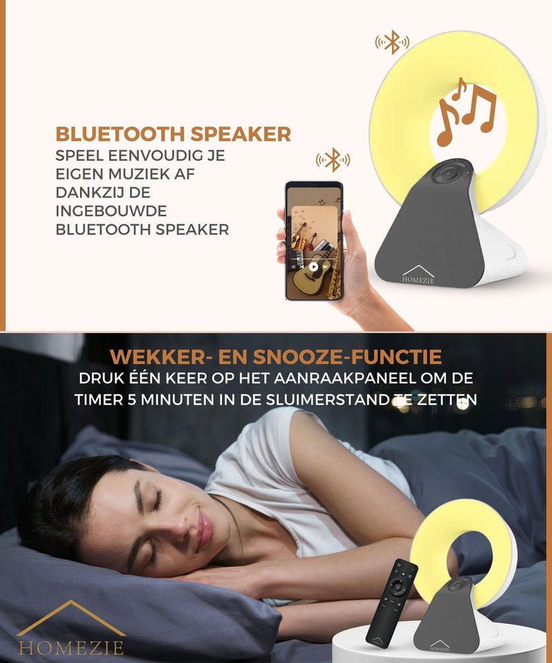 Homezie Daglichtlamp | Wake up light | White noise machine | Ingebouwde timers | 10.000 Lux | Lichttherapie Lamp