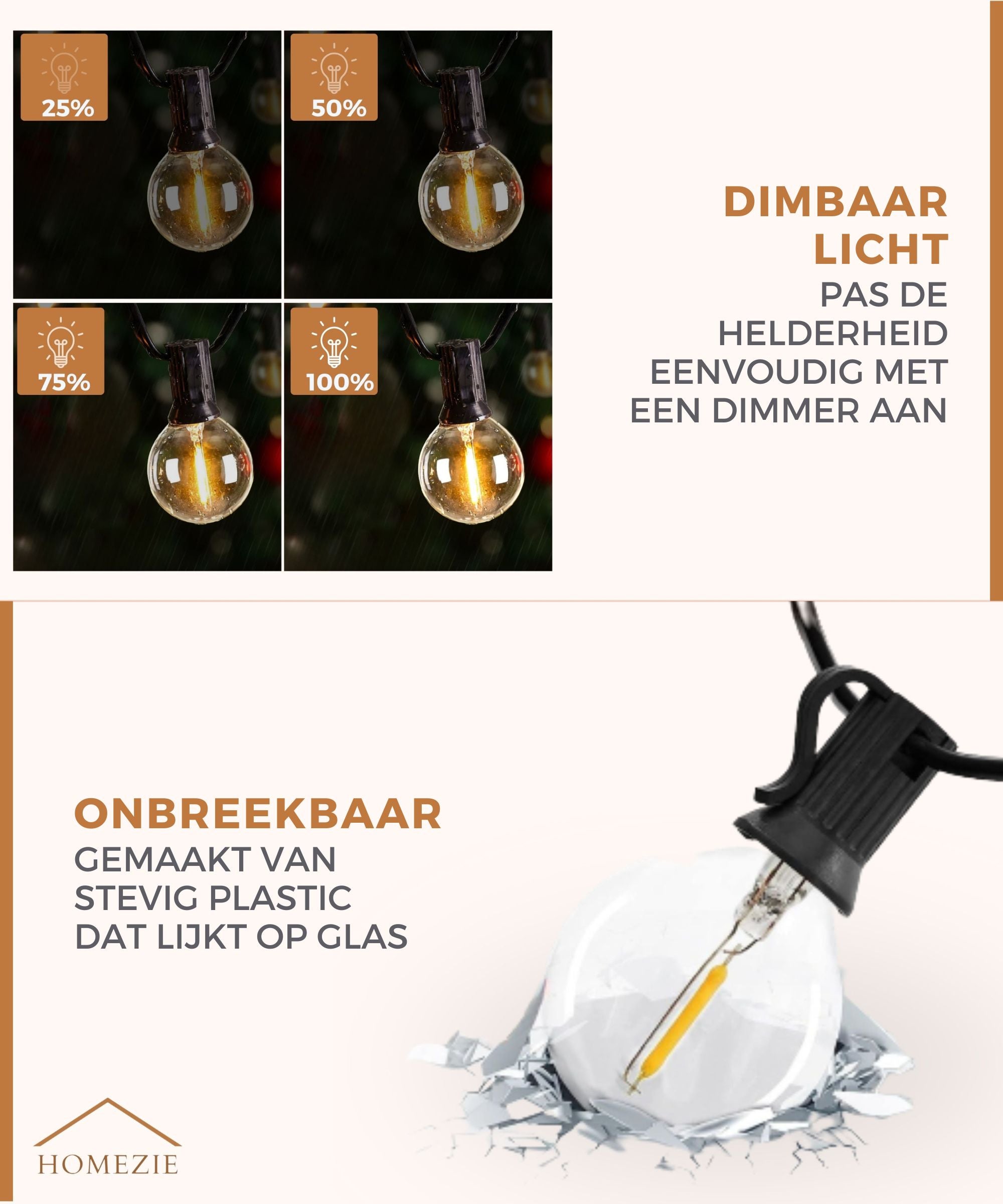 Homezie® Lichtsnoer op zonne-energie | EARLY SPRING SALE | Met afstandsbediening | IP65 waterdicht | G40 LED-lampen | Meerdere lengtes verkrijgbaar