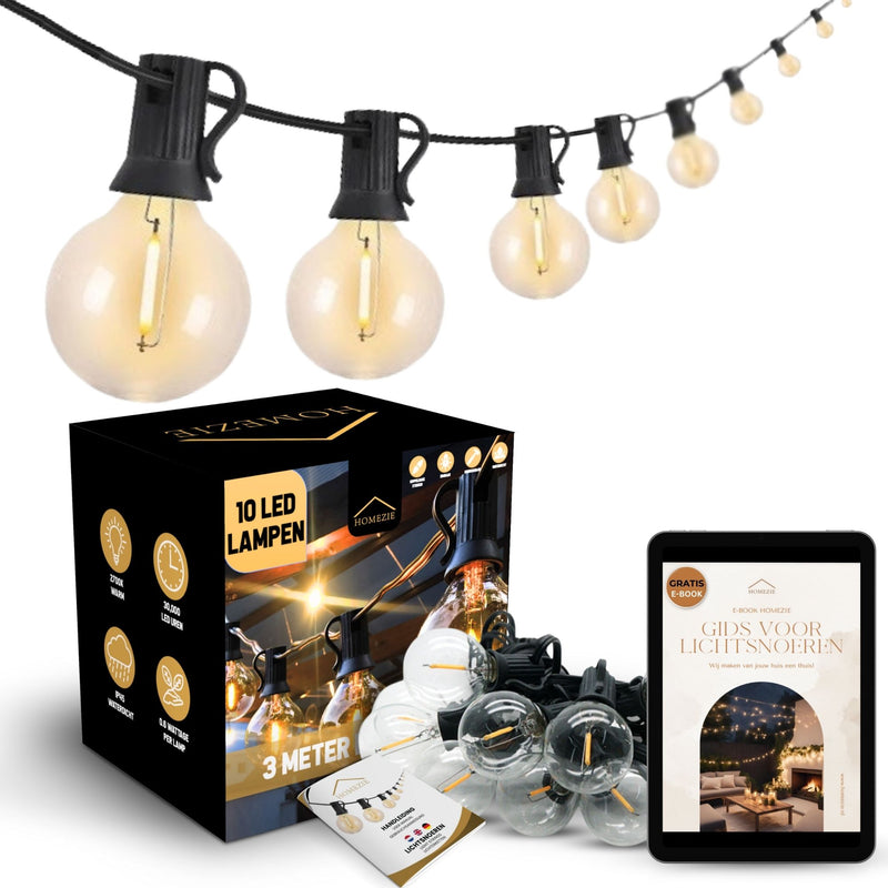 Homezie® Lichtsnoer | Warm wit | G40 LED-lampen | Waterdicht | Dimbaar & Koppelbaar | Buitenverlichting | Meerdere lengtes verkrijgbaar