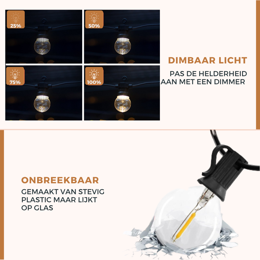 Homezie® Lichtsnoer | Dimbaar & Koppelbaar | Prikkabel Warm Wit | Meerdere lengtes verkrijgbaar