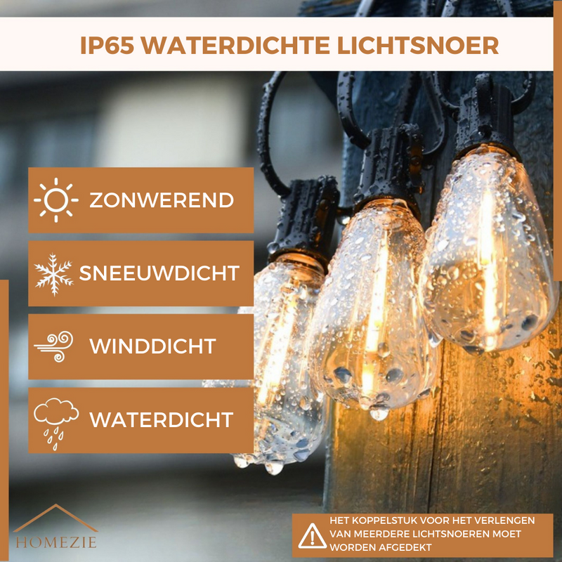 Homezie Lichtsnoer 15 meter met 25 grote LED bulbs | IP45 Waterdicht | Warm wit | Koppelbaar & Dimbaar