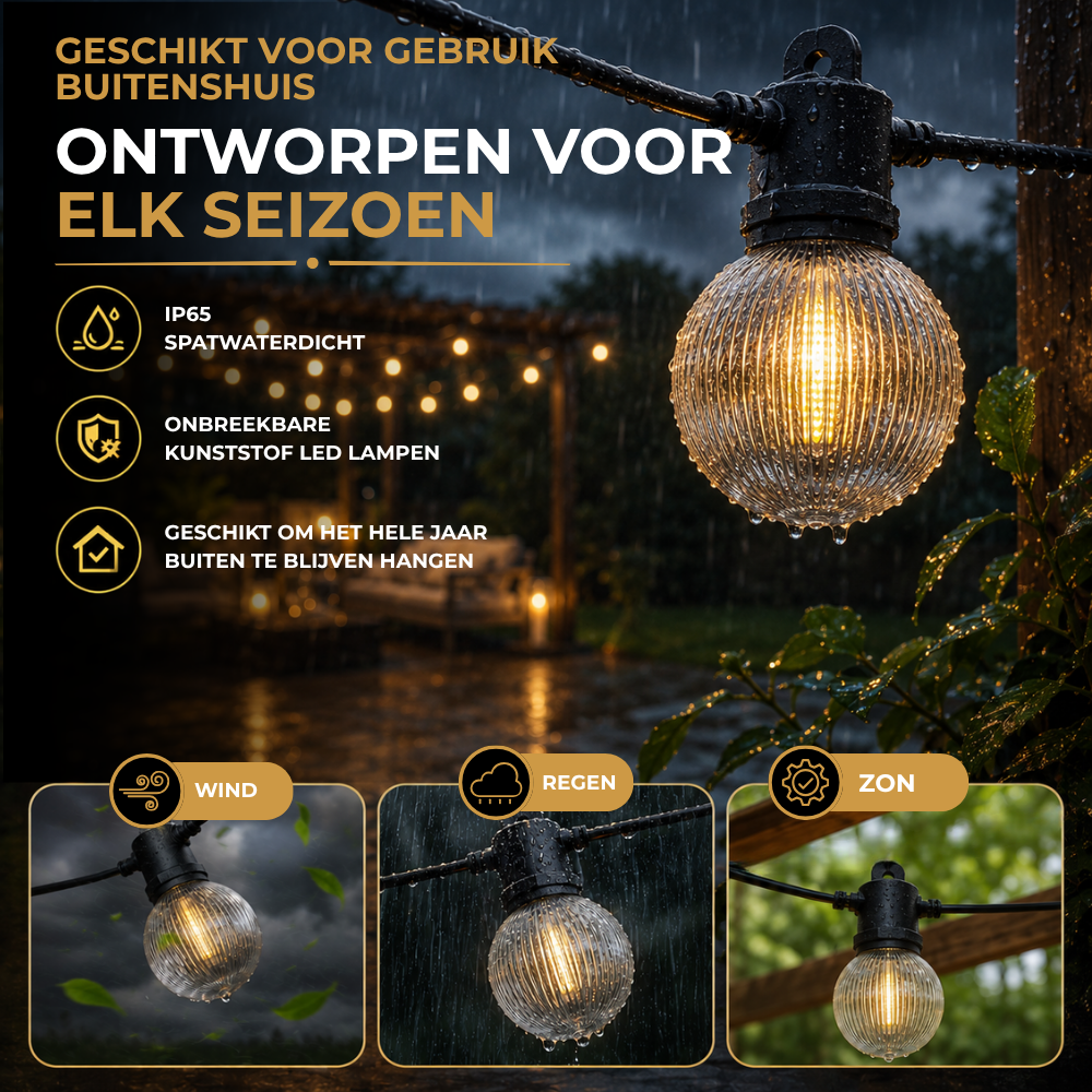 Homezie Lichtsnoer G60 | kunststof LED-lampen | Weerbestendig | Dimbaar | Timer | Lampjesslinger | Tuinverlichting | Lichtsnoer buiten | Prikkabel