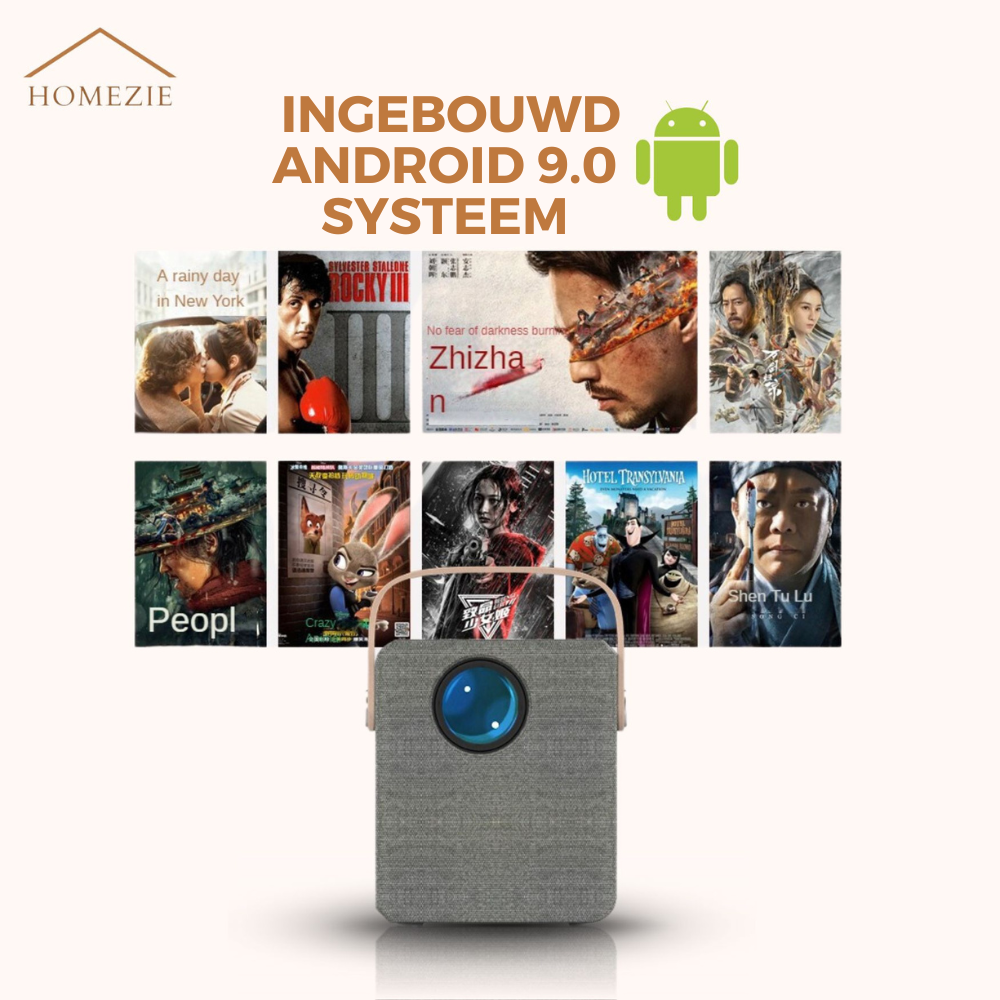Homezie® Beamer | Stream vanaf je iPhone of Android | Ingebouwde apps | 6000 lumen