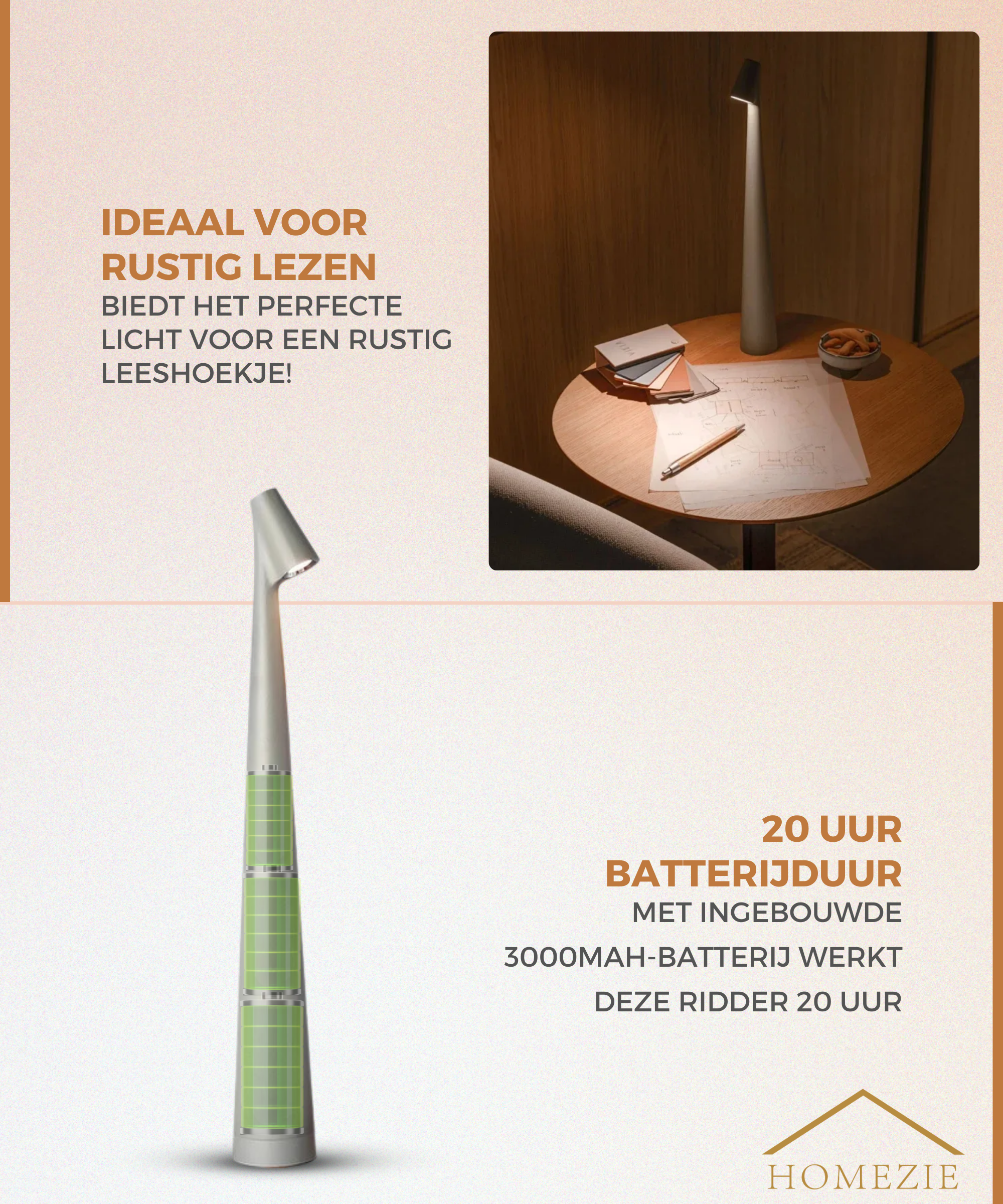 Homezie StandGlow | EARLY SPRING SALE | Staande Tafellamp | Uniek Design | Lange Batterijduur | Nachtlamp | Draadloze Lamp