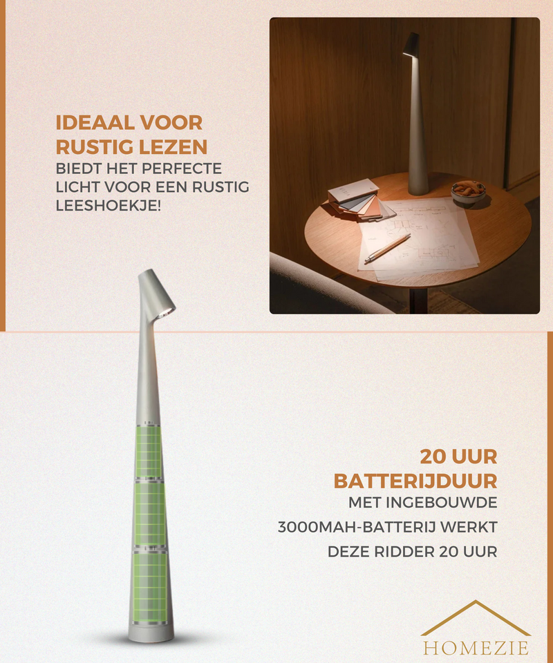 Homezie StandGlow | Staande Tafellamp | Uniek Design | Lange Batterijduur | Nachtlamp | Draadloze Lamp