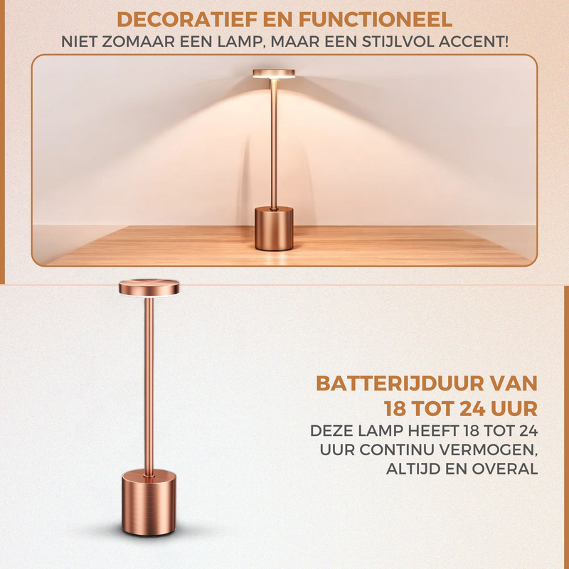 Homezie LuxeTouch | 2 stuks | Draadloze Tafellamp | Waterdicht | USB-oplaadbaar | Touch Bediening | Eet Tafel Lamp | Sfeerverlichting