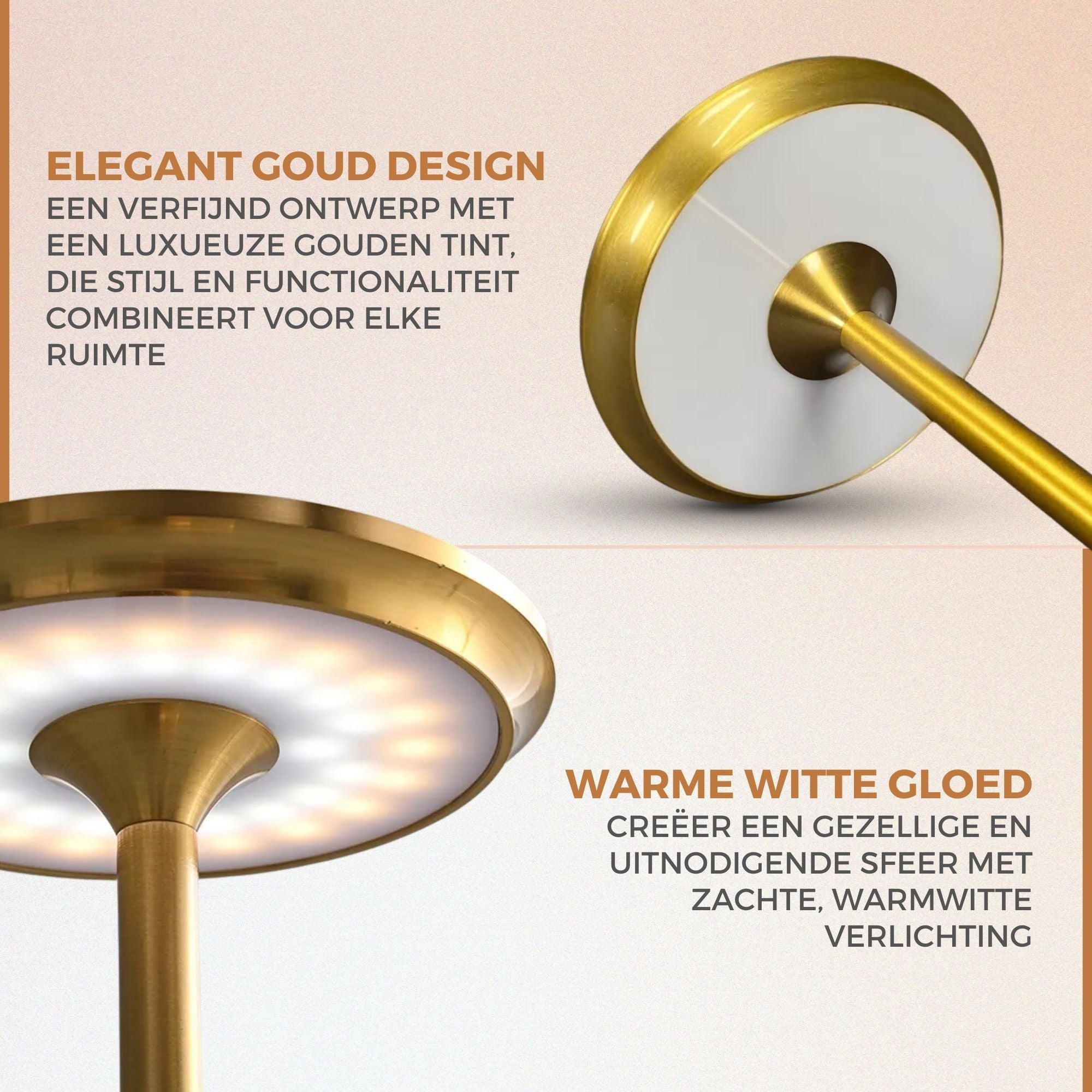 Homezie ElegantGlow | Tafellamp | Touch control | Verstelbare Helderheid | Oplaadbaar via USB-C