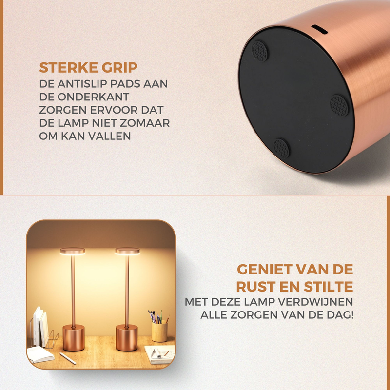 Homezie LuxeTouch | 2 stuks | Draadloze Tafellamp | Waterdicht | USB-oplaadbaar | Touch Bediening | Eet Tafel Lamp | Sfeerverlichting