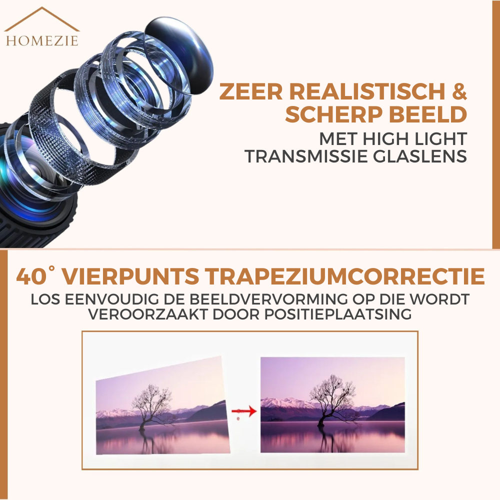 Homezie® Beamer | Stream vanaf je iPhone of Android | Ingebouwde apps | 6000 lumen