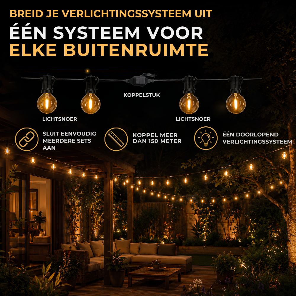 Homezie® Lichtsnoer | Dimbaar & Koppelbaar | IP44 Spatwaterdicht | Prikkabel Warm Wit | Verlichting | Meerdere lengtes verkrijgbaar