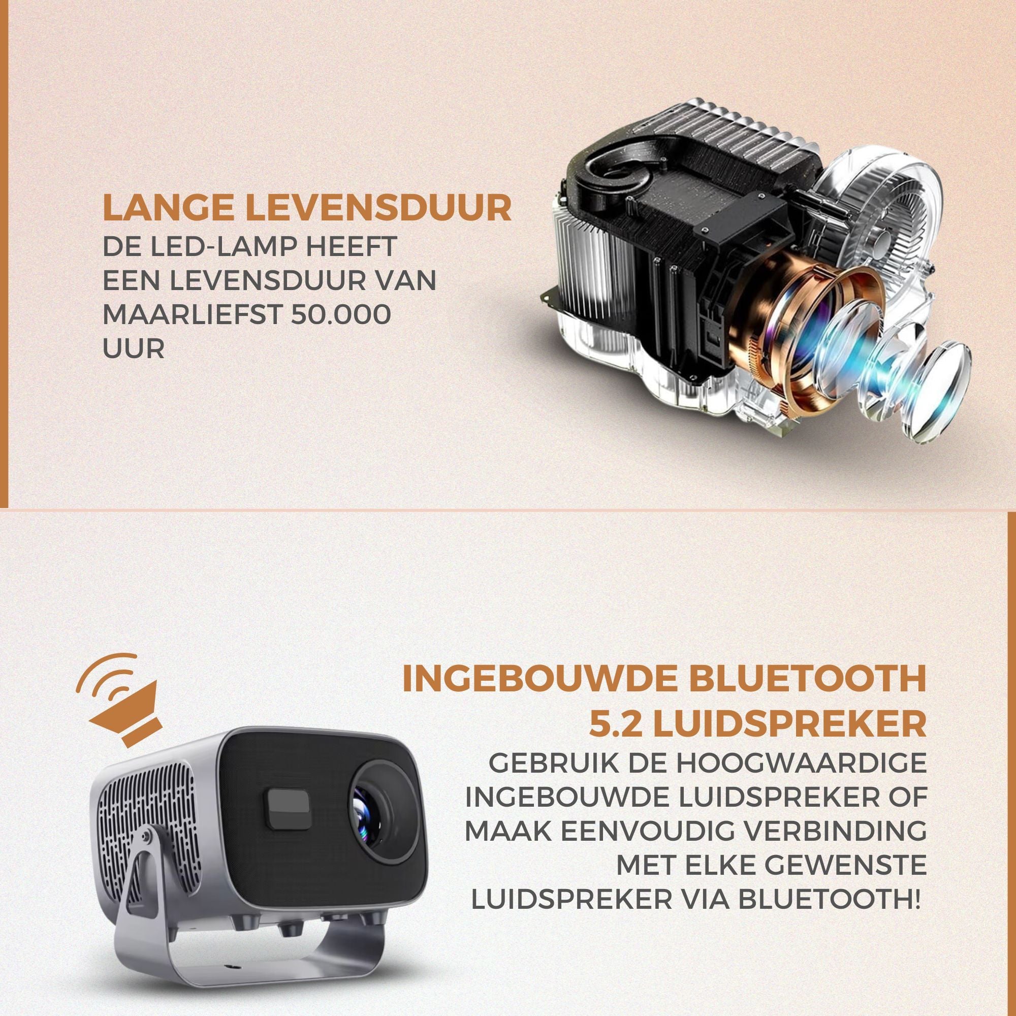 Homezie Beamer | Inclusief HDMI kabel & Afstandsbediening | Scherm Spiegelen vanaf iPhone & Android | Keystone correctie | 4K support | Projector