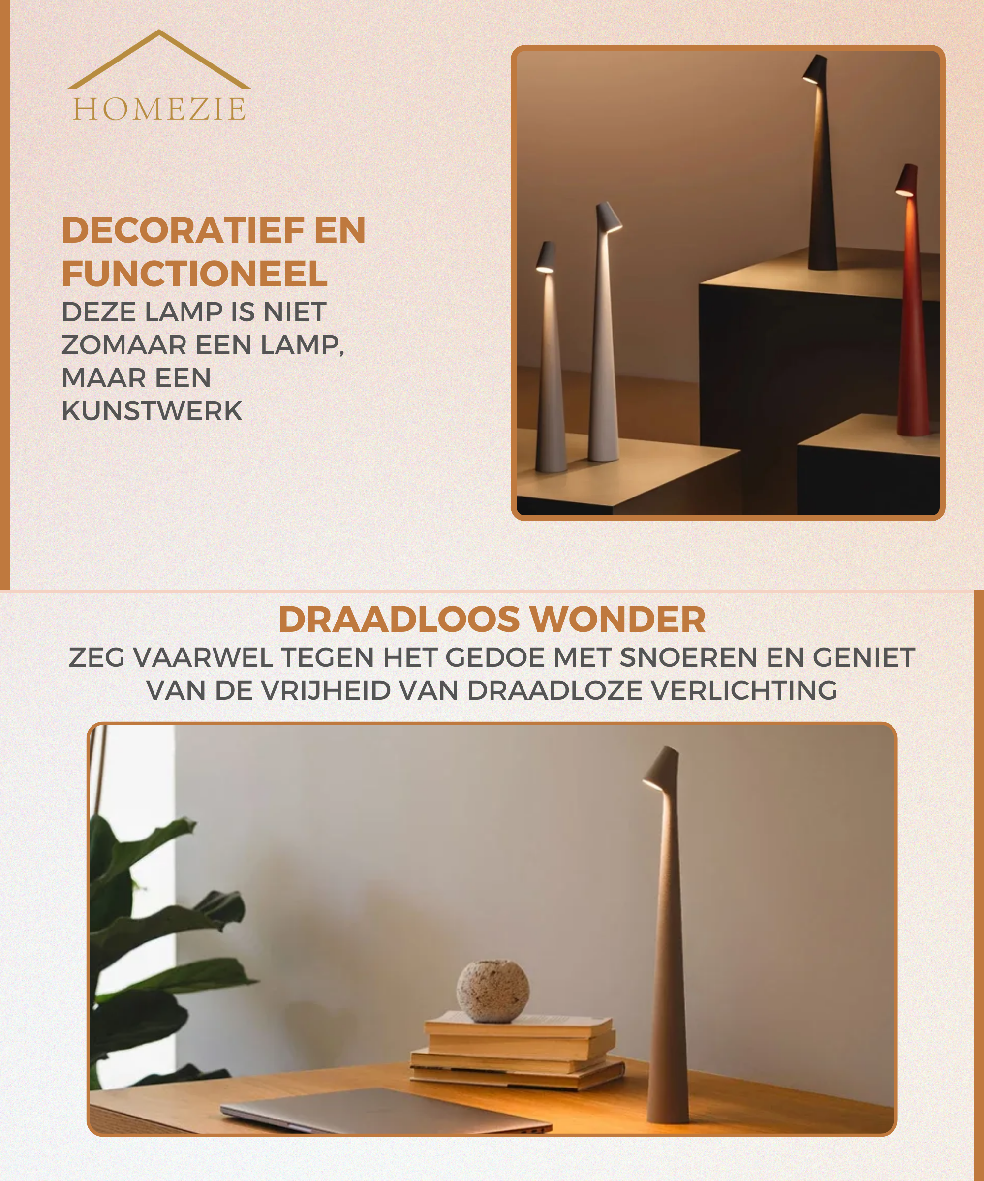 Homezie StandGlow | EARLY SPRING SALE | Staande Tafellamp | Uniek Design | Lange Batterijduur | Nachtlamp | Draadloze Lamp