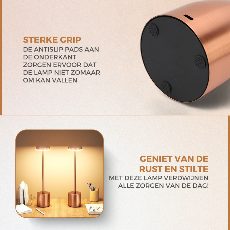 Homezie LuxeTouch | WINTER SALE | 1 stuk | Draadloze Tafellamp | USB-oplaadbaar | Met Touch Bediening | Eet Tafel Lamp | Sfeerverlichting