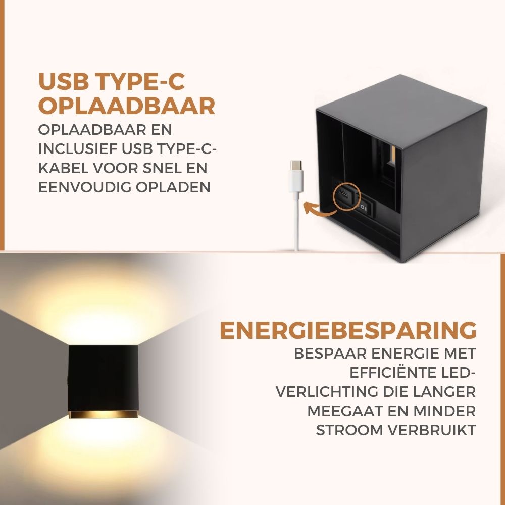 Homezie SenseGlow | Wandlamp | Sensor Bediening | USB-oplaadbaar | Sfeerverlichting