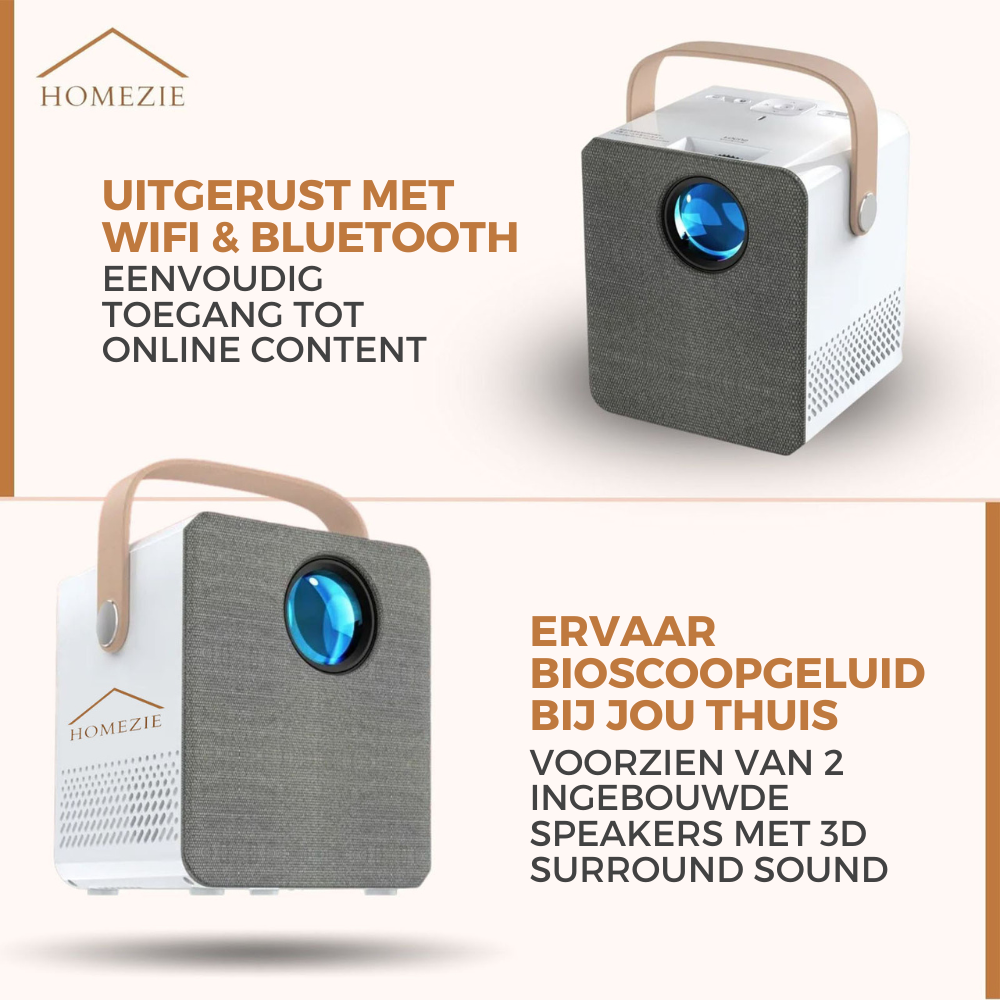 Homezie® Beamer | Stream vanaf je iPhone of Android | Ingebouwde apps | 6000 lumen