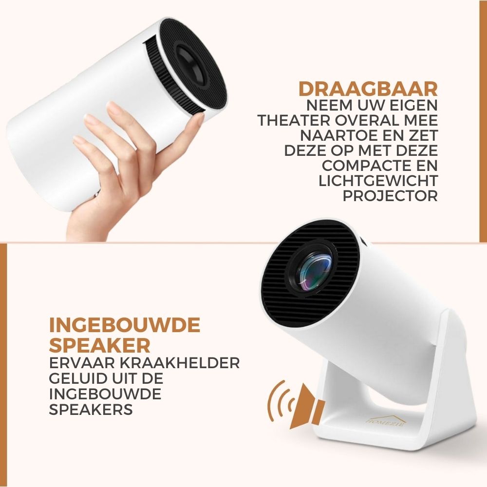 Homezie® Beamer | EARLY SPRING SALE | Gratis Lens cover & HDMI kabel | Streamen vanaf je iPhone of Android telefoon | WiFi, HDMI, Bluetooth | 4K support | Projector