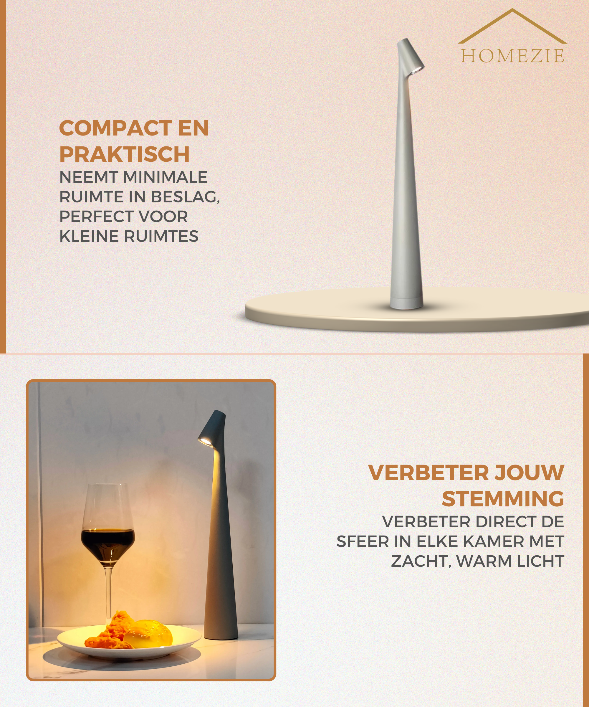 Homezie StandGlow | EARLY SPRING SALE | Staande Tafellamp | Uniek Design | Lange Batterijduur | Nachtlamp | Draadloze Lamp
