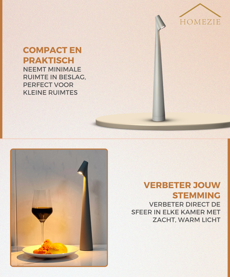 Homezie StandGlow | Staande Tafellamp | Uniek Design | Lange Batterijduur | Nachtlamp | Draadloze Lamp