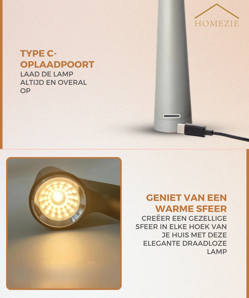 Homezie StandGlow | Staande Tafellamp | Uniek Design | Lange Batterijduur | Nachtlamp | Draadloze Lamp