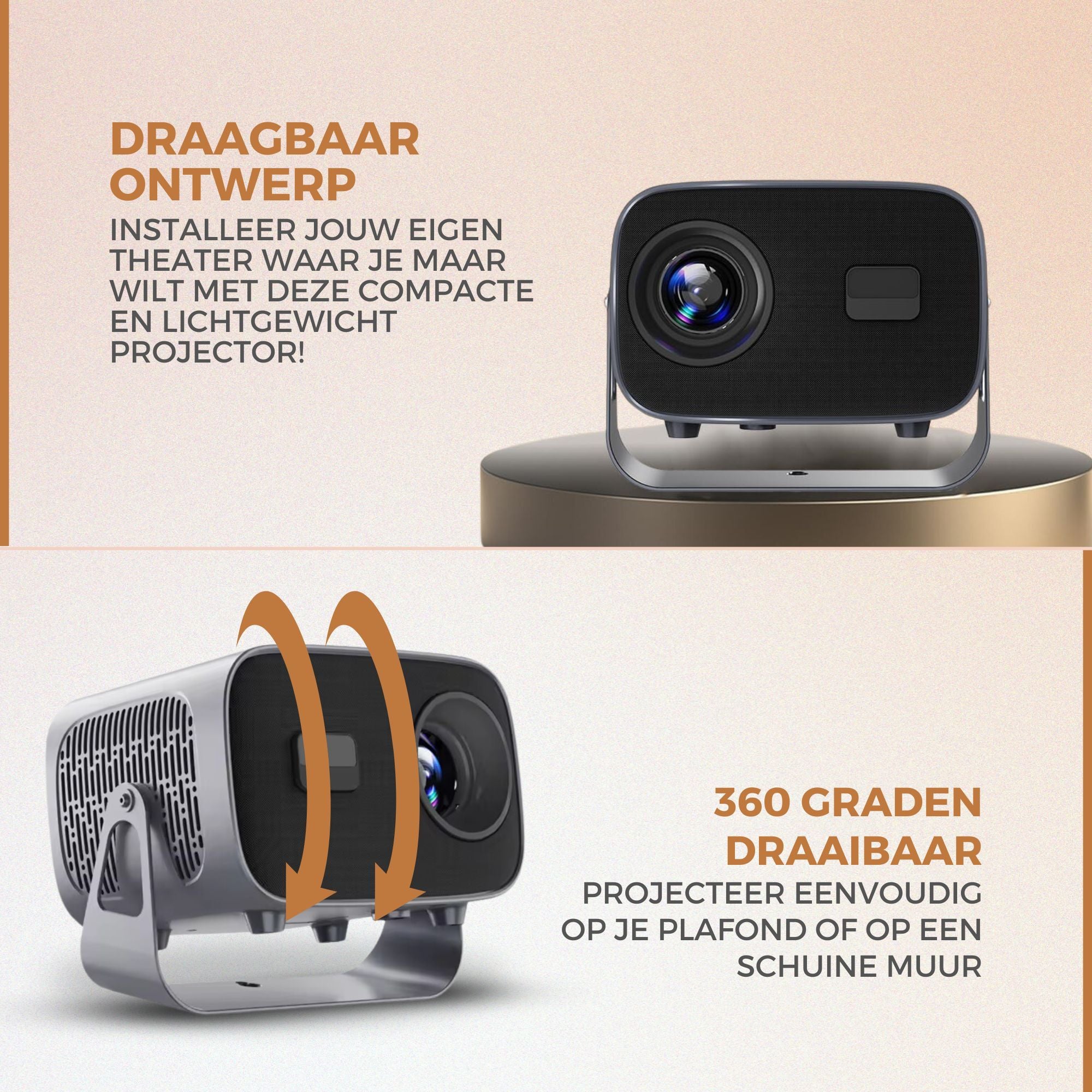 Homezie Beamer | Inclusief HDMI kabel & Afstandsbediening | Scherm Spiegelen vanaf iPhone & Android | Keystone correctie | 4K support | Projector