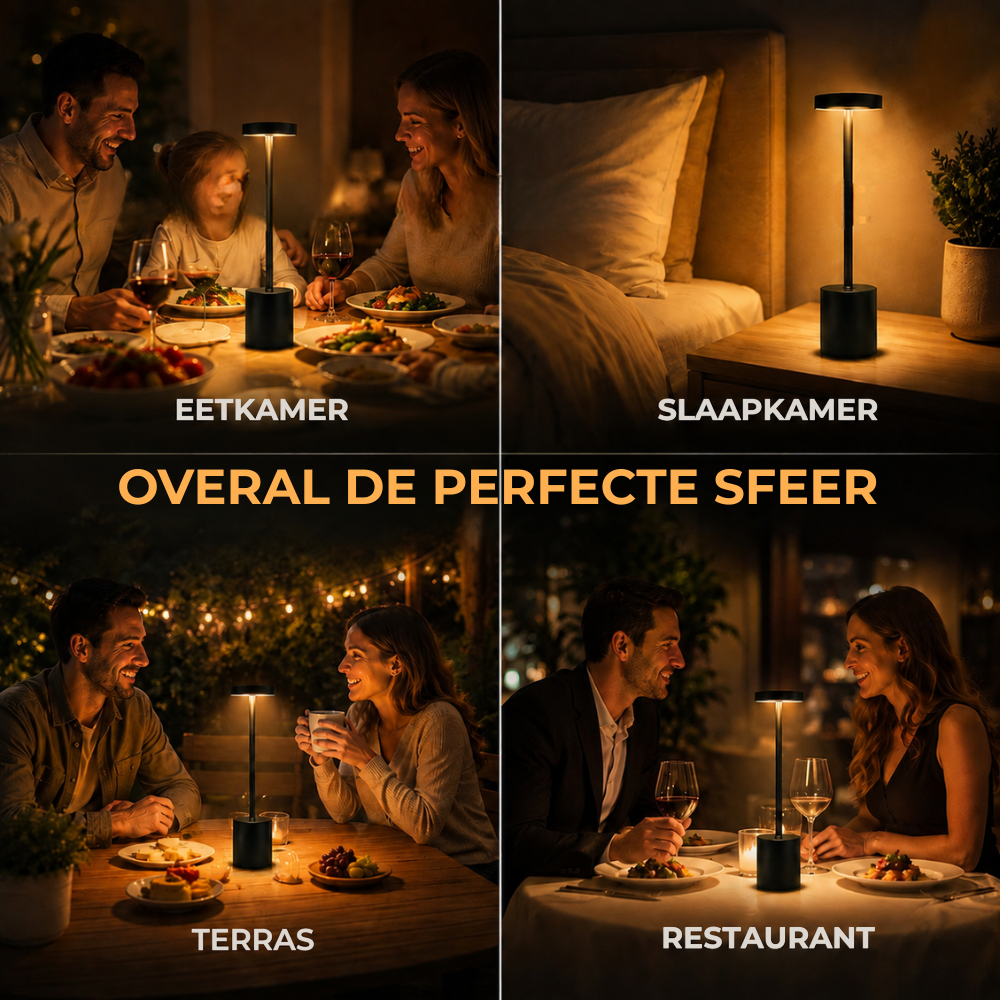 Homezie LuxeTouch | 1 stuk | Draadloze Tafellamp | USB-oplaadbaar | Touch Bediening | Eettafel Lamp | Sfeerverlichting