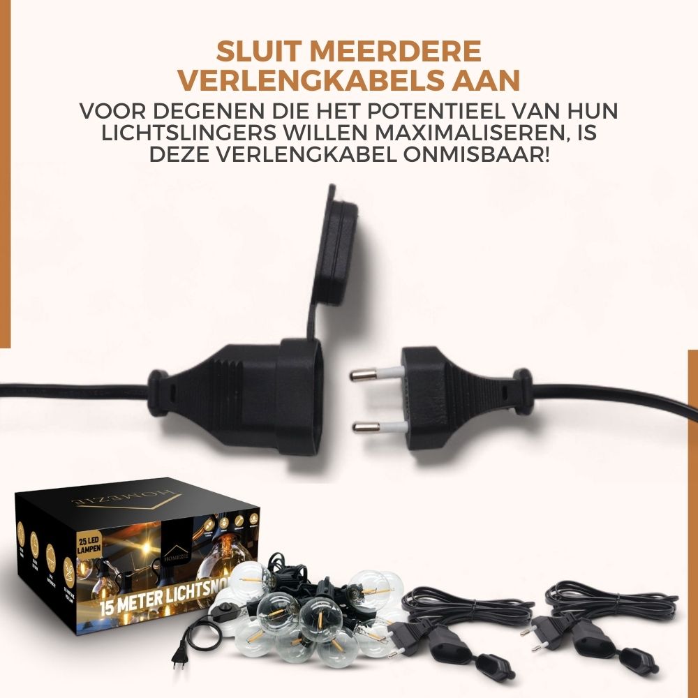 Homezie Verlengkabel 3 Meter | IP44 Waterproof | Afsluitbaar Uiteinde | Extra Groot Bereik