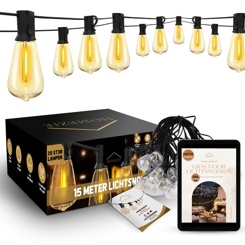 Homezie® Lichtsnoer | Warm wit | G40 LED-lampen | Waterdicht | Dimbaar & Koppelbaar | Buitenverlichting | Meerdere lengtes verkrijgbaar