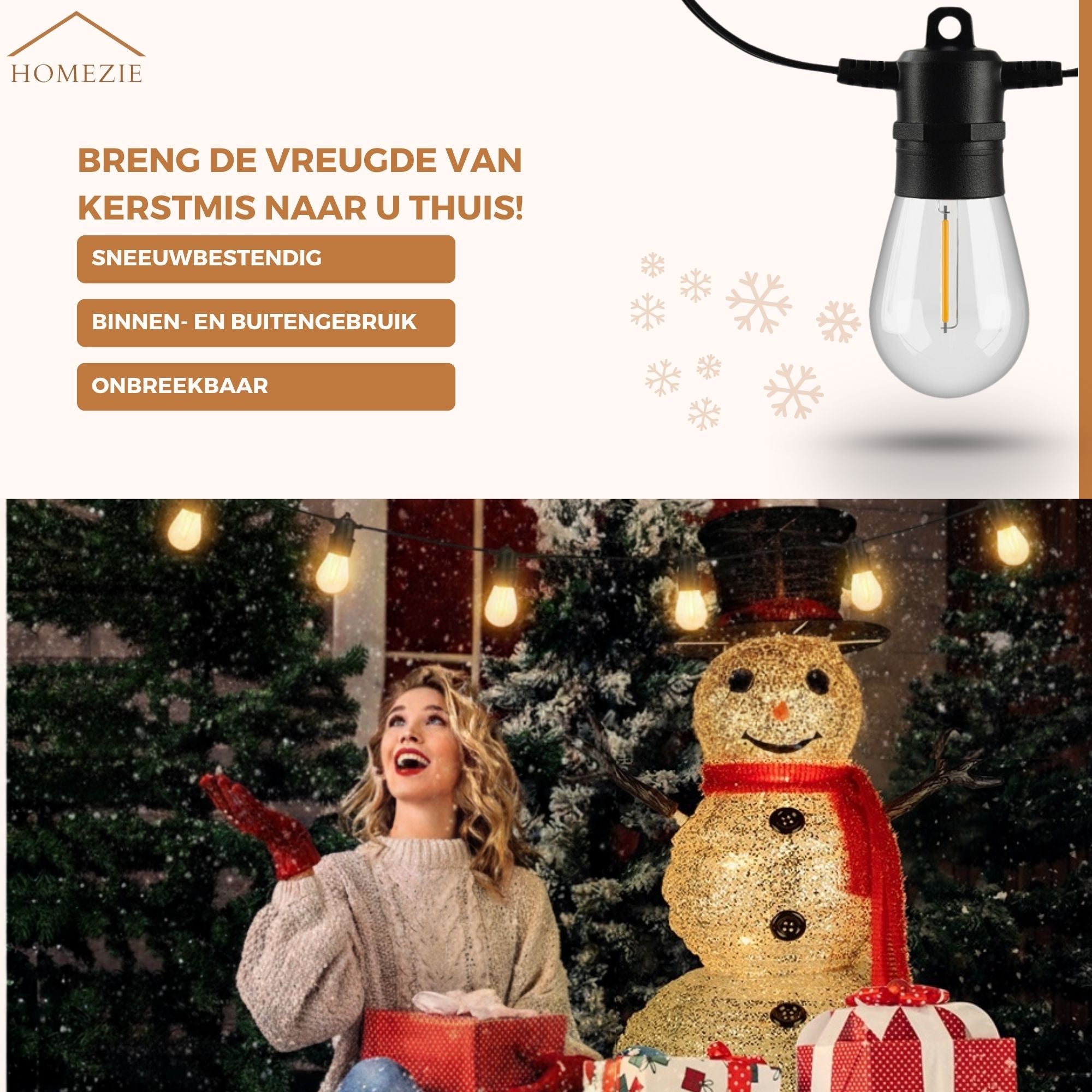 Homezie® Lichtsnoer | IP65 Waterdicht | Kunststof S14 LED lampen | Warm wit | Koppelbaar & Dimbaar | Meerdere lengtes verkrijgbaar