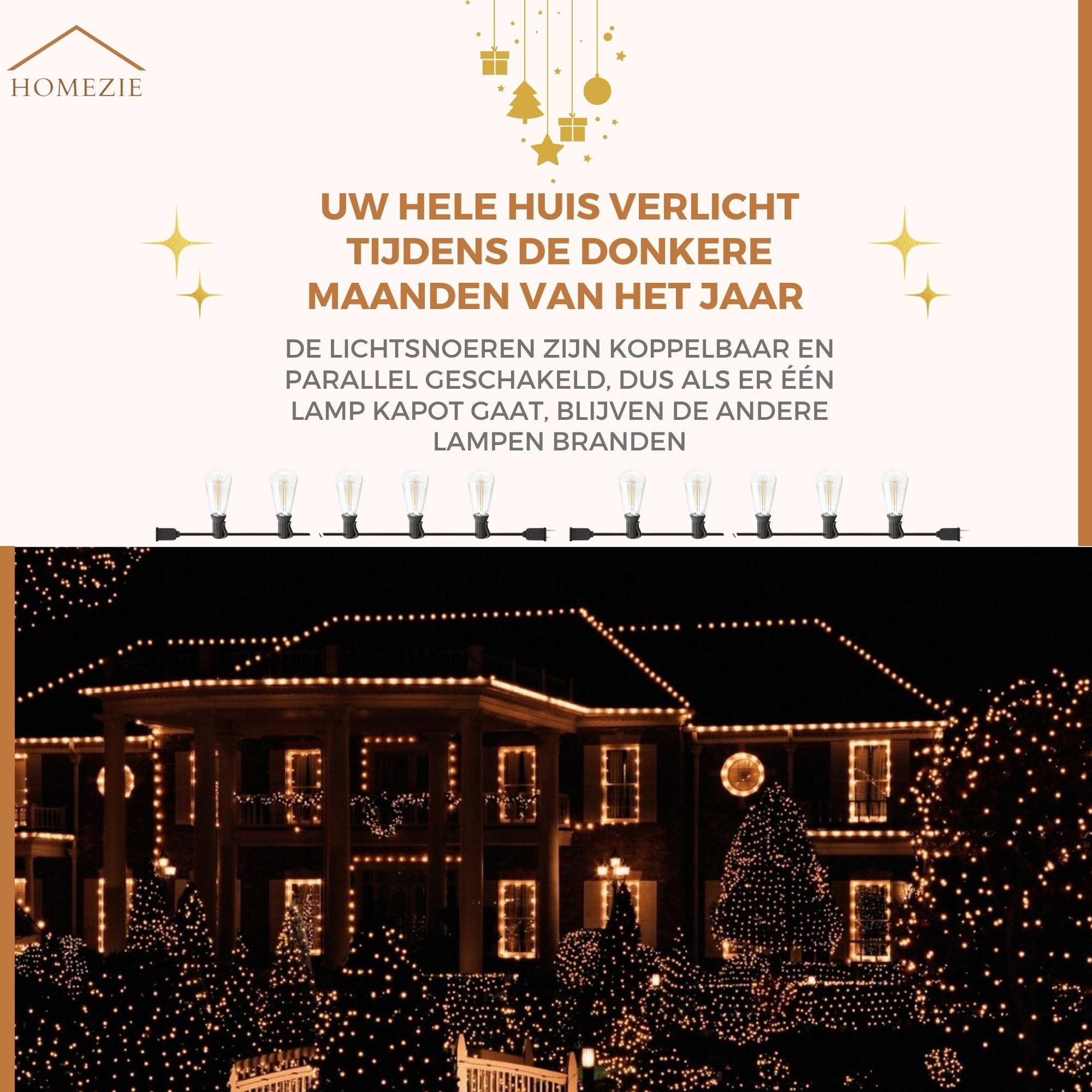 Homezie® Lichtsnoer | IP65 Waterdicht | Kunststof S14 LED lampen | Warm wit | Koppelbaar & Dimbaar | Meerdere lengtes verkrijgbaar