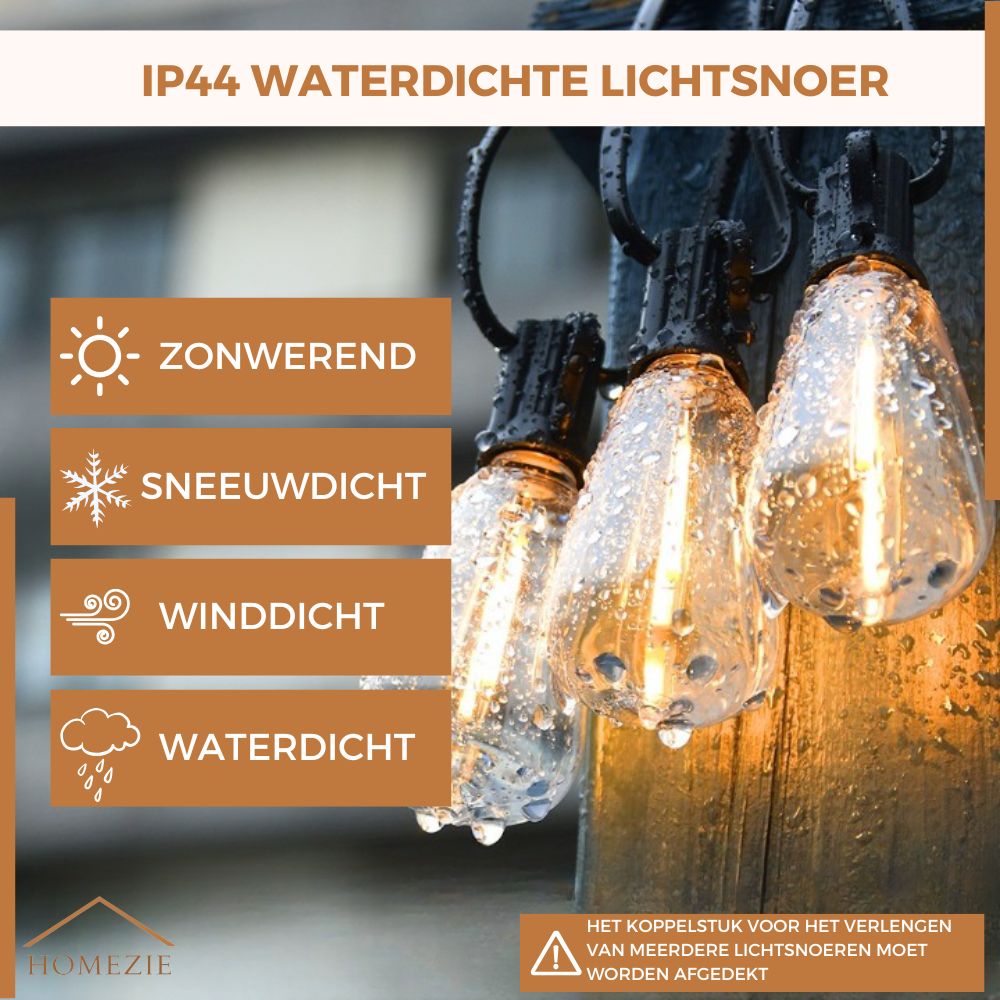 Homezie Lichtsnoer 15 meter met 25 grote LED bulbs | IP44 Spatwaterdicht | Warm wit | Koppelbaar & Dimbaar