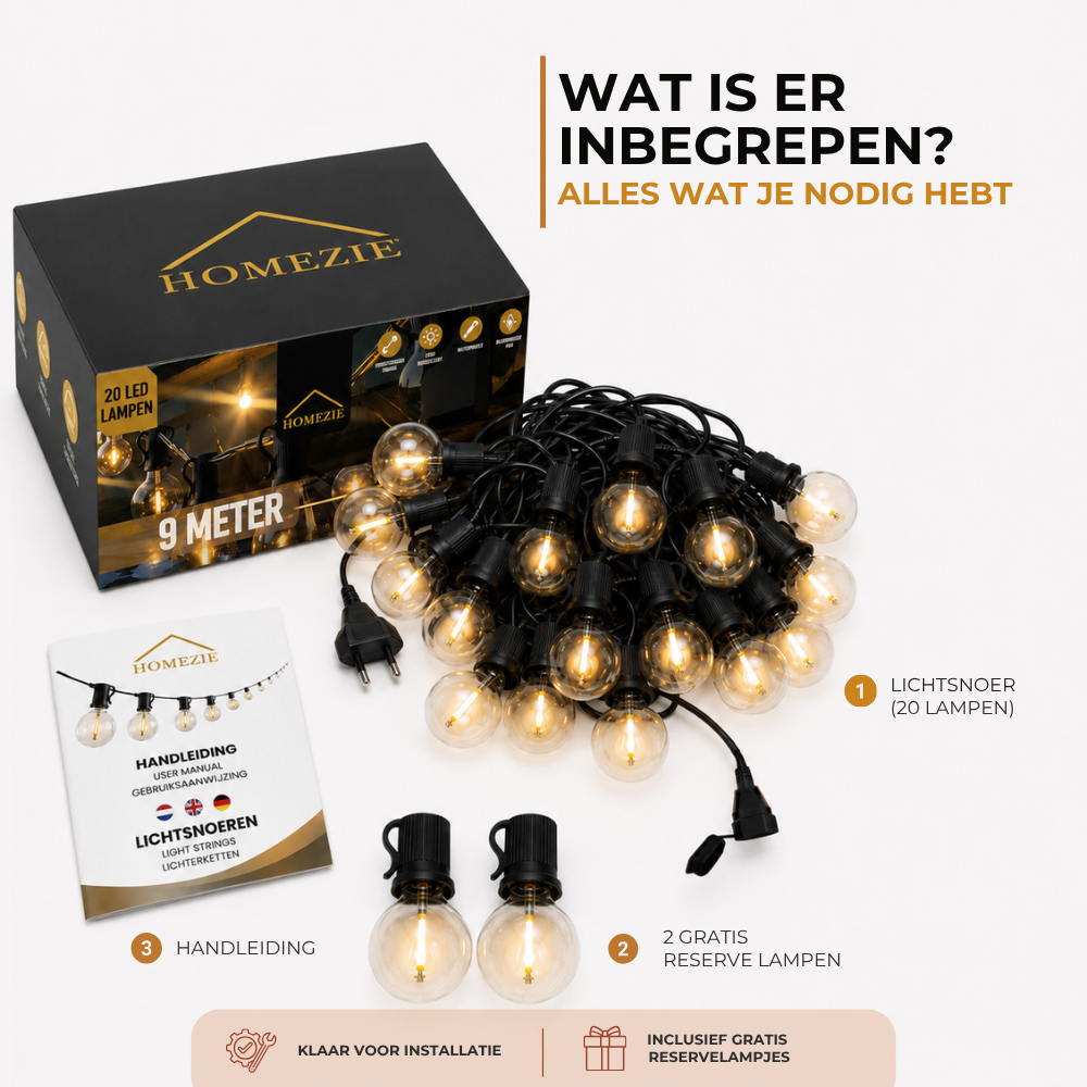 Homezie® Lichtsnoer | Dimbaar & Koppelbaar | IP44 Spatwaterdicht | Prikkabel Warm Wit | Verlichting | Meerdere lengtes verkrijgbaar