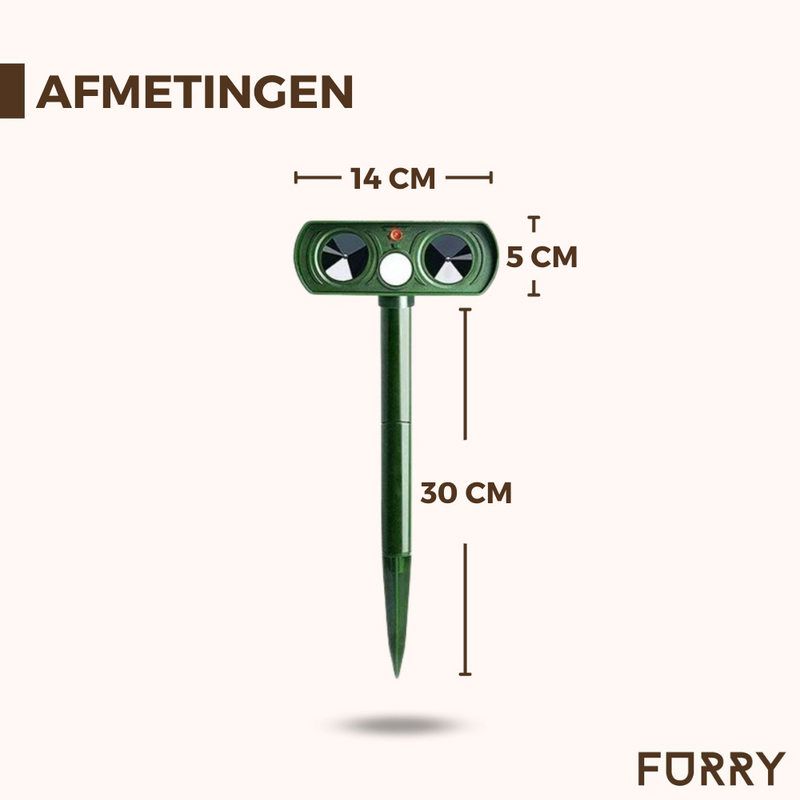 Furry® Kattenverjager op zonneenergie | Ultrasoon geluid | Diervriendelijk