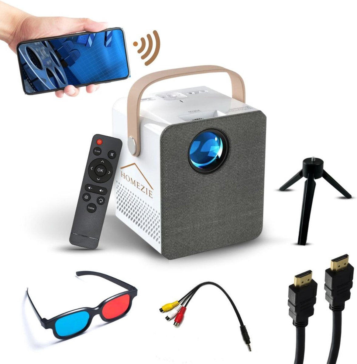 Homezie® Beamer | Stream vanaf je iPhone of Android | Ingebouwde apps | 6000 lumen