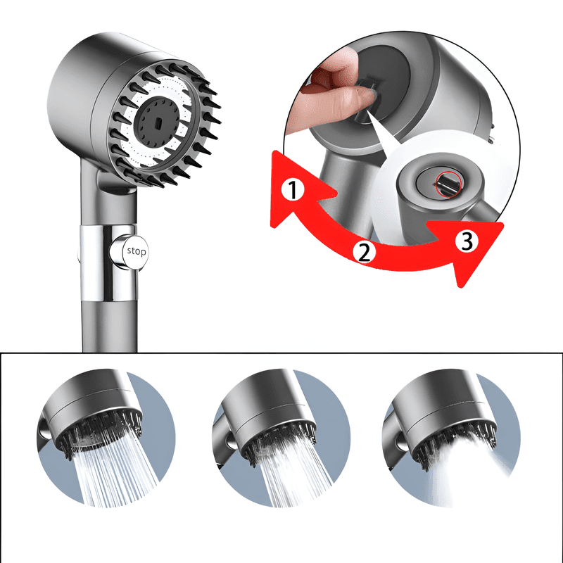 Homezie-VLP860-Homezie Douchekop | Hoge Druk | 3 Modi en Ingebouwde Massageborstel