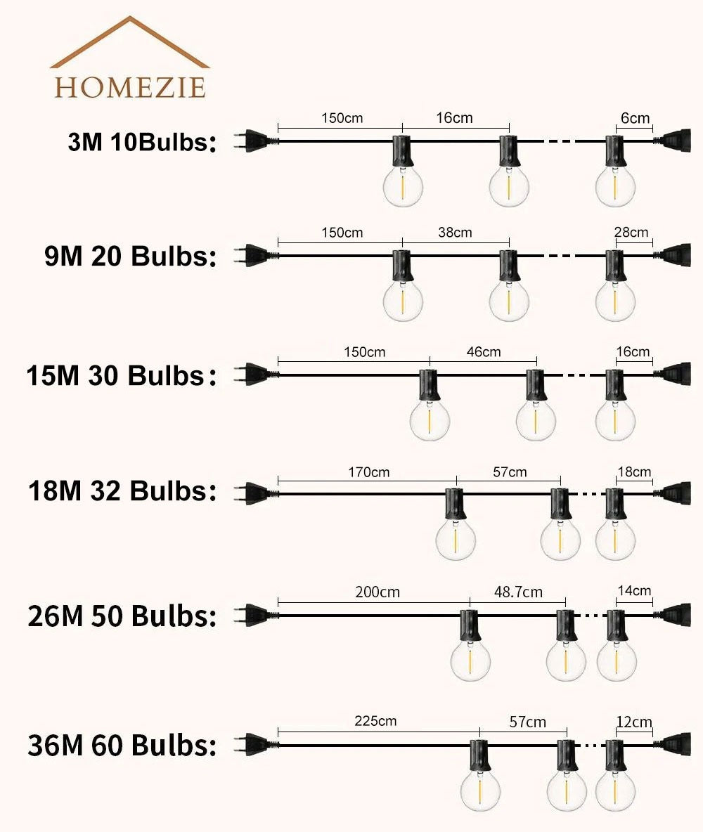 Homezie® Lichtsnoer | Dimbaar & Koppelbaar | IP44 Spatwaterdicht | Prikkabel Warm Wit | Verlichting | Meerdere lengtes verkrijgbaar