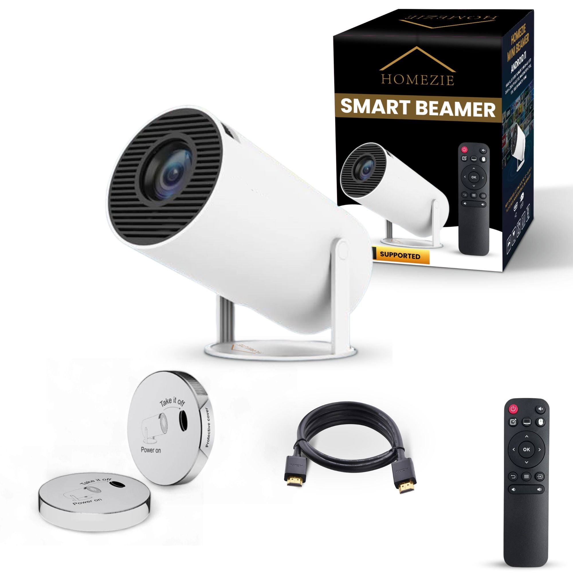 Homezie® Beamer | EARLY SPRING SALE | Gratis Lens cover & HDMI kabel | Streamen vanaf je iPhone of Android telefoon | WiFi, HDMI, Bluetooth | 4K support | Projector