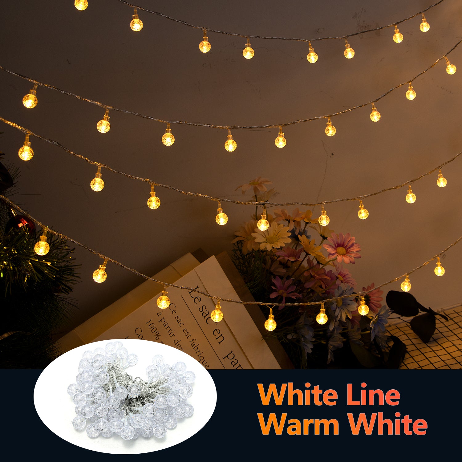 Homezie® Lichtsnoer | 10 meter 100 LED lampjes | Warm wit | Kerstverlichting | Voor binnen & buiten