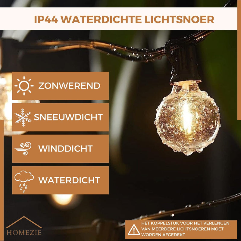 Homezie® Lichtsnoer | Warm wit | G40 LED-lampen | Waterdicht | Dimbaar & Koppelbaar | Buitenverlichting | Meerdere lengtes verkrijgbaar