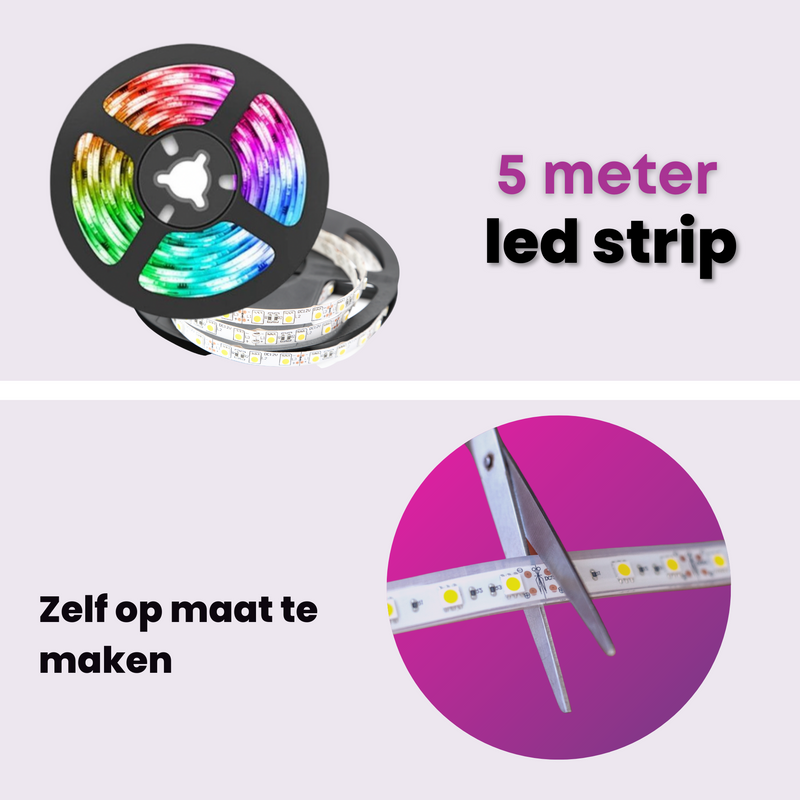 Homezie® Led strip | WINTER SALE | 5 meter | Met app en afstandsbediening | Led verlichting