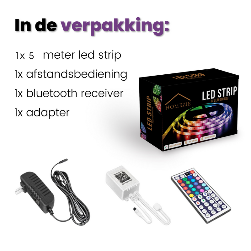 Homezie® Led strip | WINTER SALE | 5 meter | Met app en afstandsbediening | Led verlichting