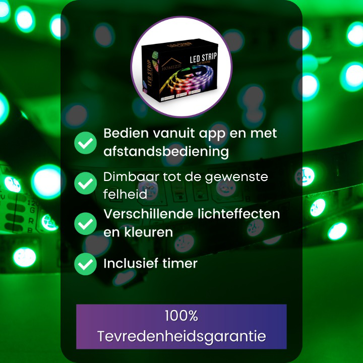 Homezie® Led strip | WINTER SALE | 5 meter | Met app en afstandsbediening | Led verlichting