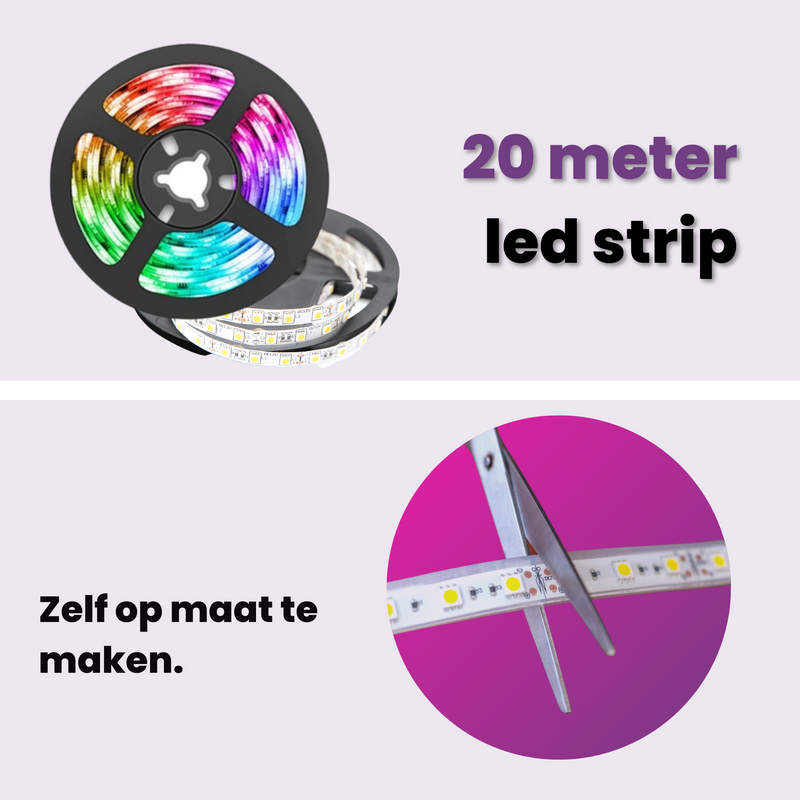 Homezie® Led strip | 20 meter | Met app en afstandsbediening | Led verlichting